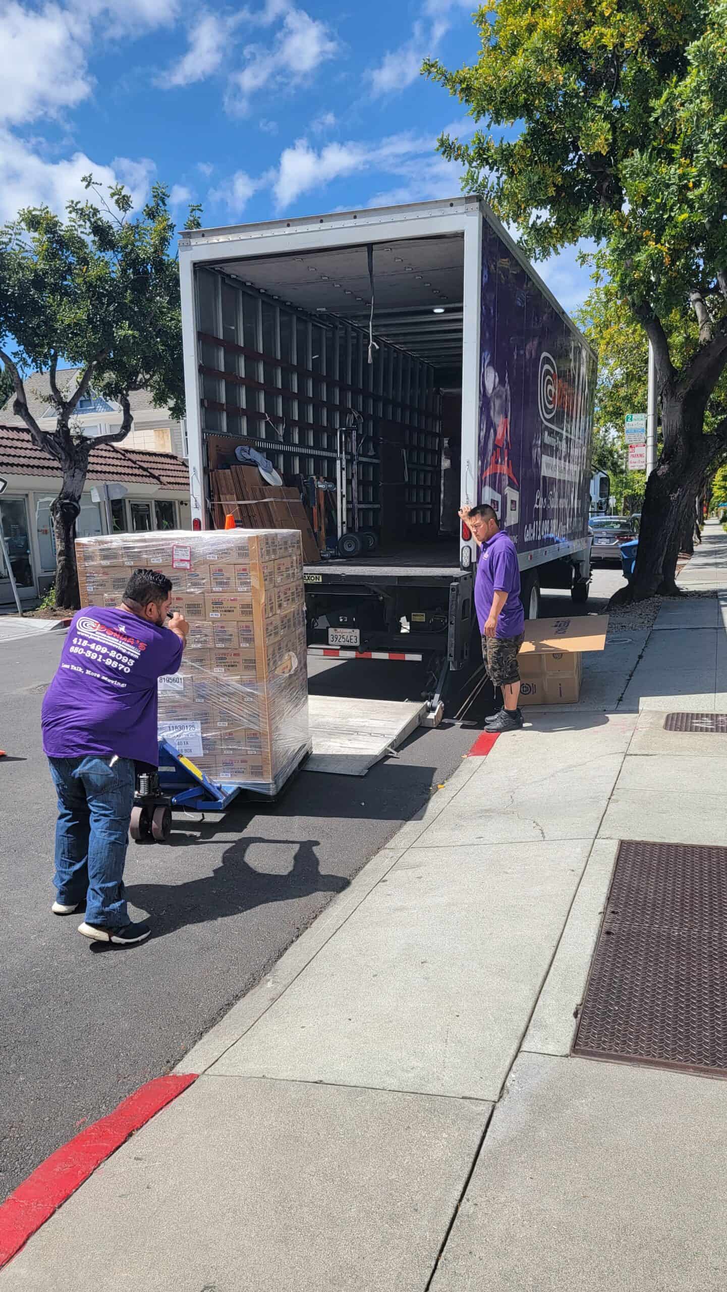 Commercial moving team at a San Carlos business location